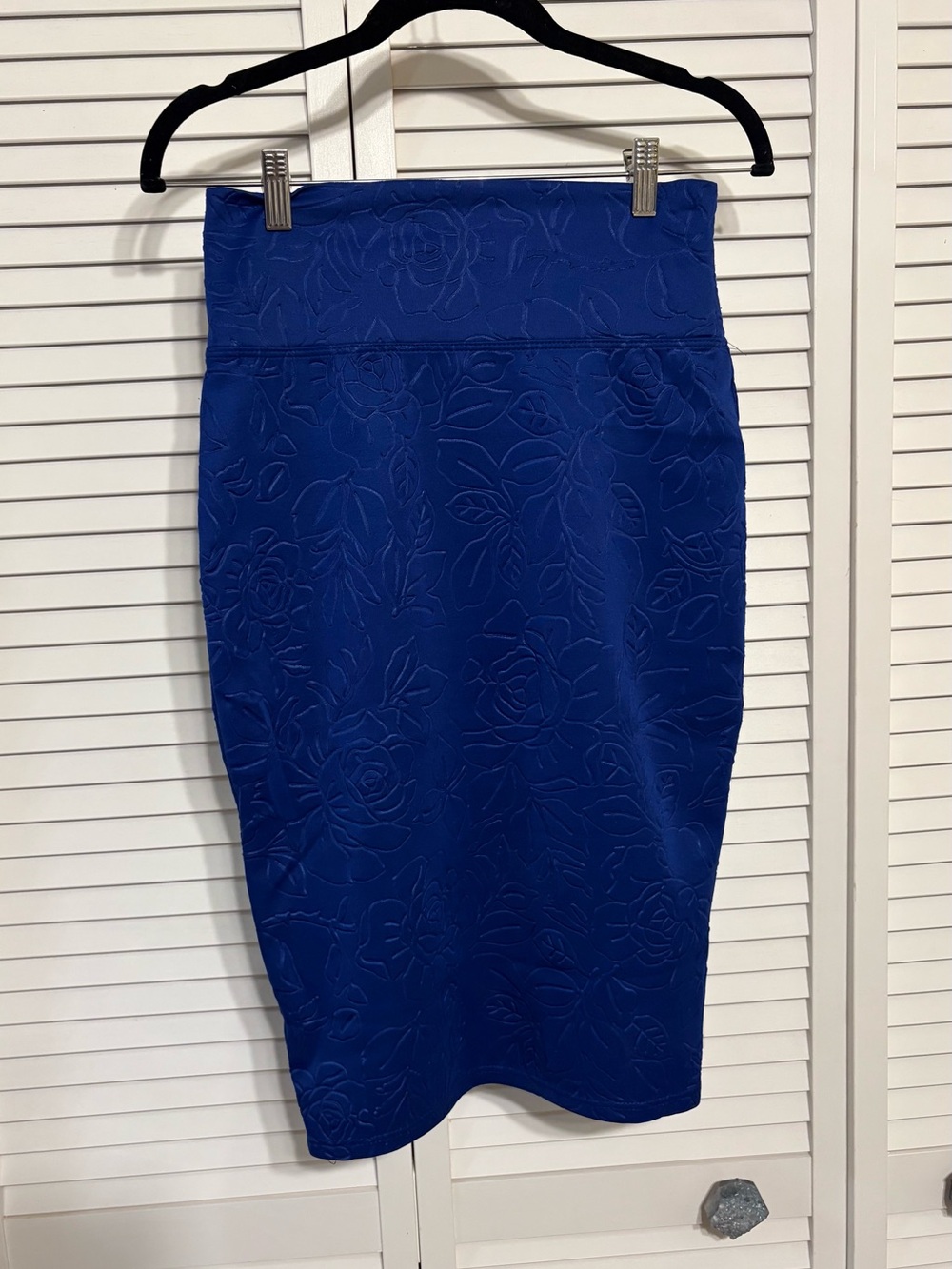 Derek Heart Cobalt Blue Floral-Embossed Pencil Skirt